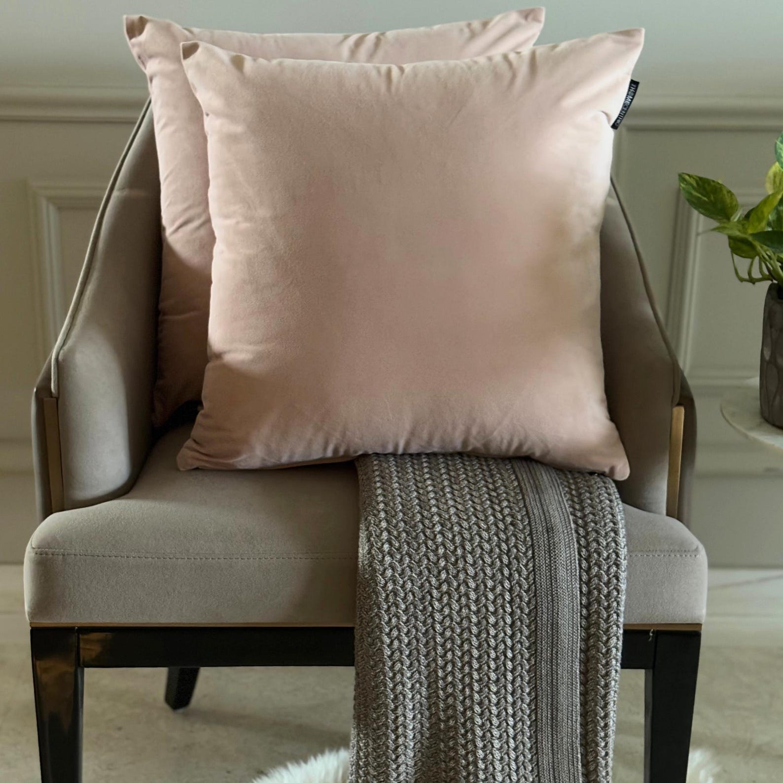 Pastel Peach Velvet Throw Pillow Cover