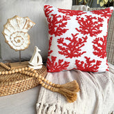 Red Corals - Red Cotton Linen Throw Pillow Cover