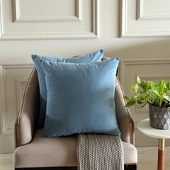 Dusty Blue Plain Velvet Throw Pillow Cover - Dusty Blue Velvet