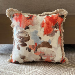 Watercolor Visions - Coral Cotton Linen Throw Pillow Cover