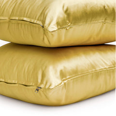 Dull Yellow Satin Lumbar Pillow Cover Pack of 2 - Dull Yellow Slub Satin