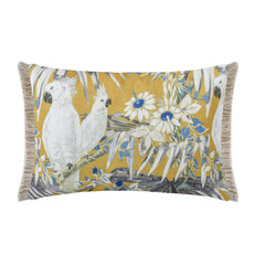 Yellow Cotton Lumbar Pillow Cover - Cockatoo Garden