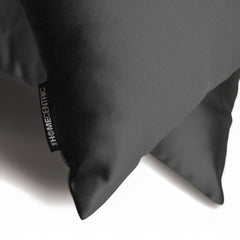 Charcoal Plain Satin Throw Pillow Cover - Charcoal Slub Satin