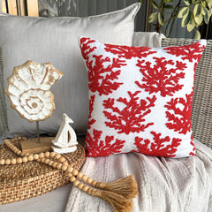 Red Corals - Red Cotton Linen Decorative Euro Sham
