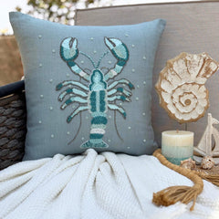 Lobster Cool - Dull Blue Linen Decorative Euro Sham