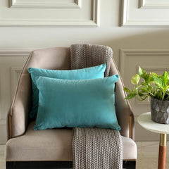 Aqua Blue Velvet Lumbar Pillow Cover Pack of 2 - Aqua Velvet Dream