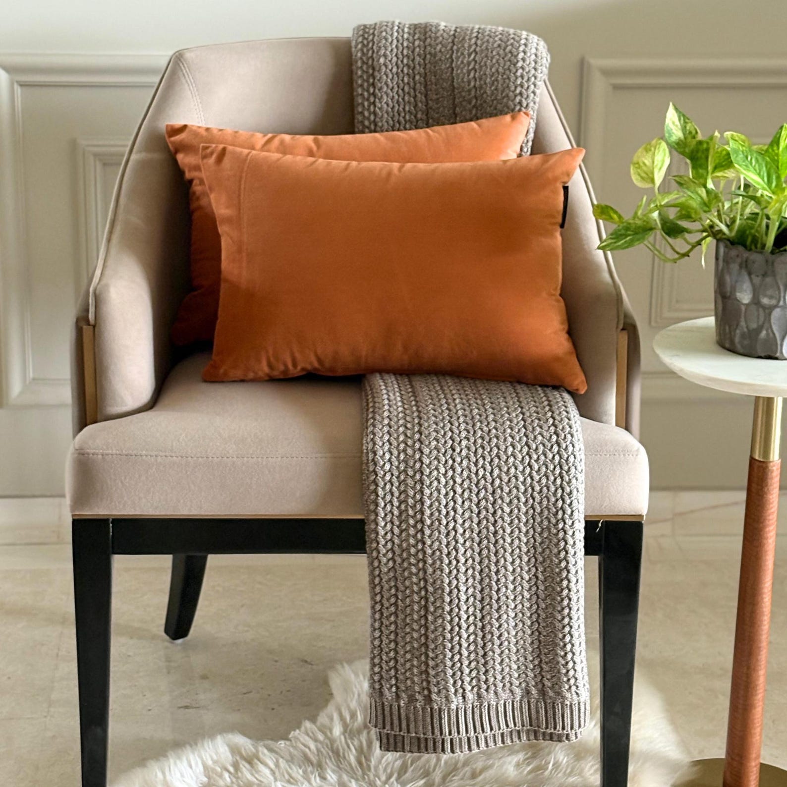 Tan Velvet Dream Lumbar Pillow Cover