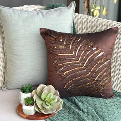 Brown Leaf - Brown Art Silk Decorative Euro Sham
