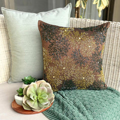 Floral Spark - Brown Art Silk Throw Pillow Cover