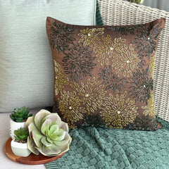 Floral Spark - Brown Art Silk Throw Pillow Cover