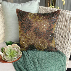 Floral Spark - Brown Art Silk Throw Pillow Cover