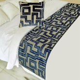 Routed Blue Decorative Bed Runner and Pillow Cover