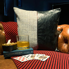 Nash - Black Faux Leather & Jute Throw Pillow Cover