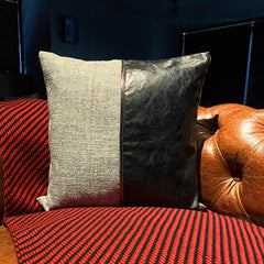 Nash - Black Faux Leather & Jute Decorative Euro Sham