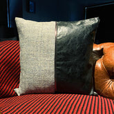 Nash - Black Faux Leather & Jute Decorative Euro Sham