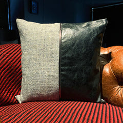 Nash - Black Faux Leather & Jute Throw Pillow Cover