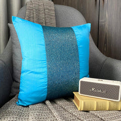 Aqua Center - Aqua Blue Art Silk Throw Pillow Cover