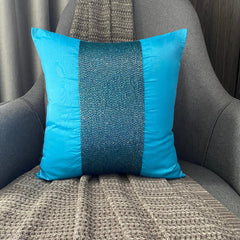 Aqua Center - Aqua Blue Art Silk Throw Pillow Cover