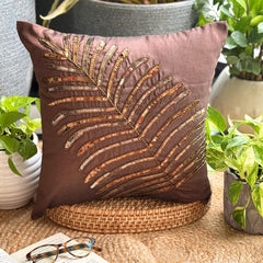 Brown Leaf - Brown Art Silk Throw Pillow Cover