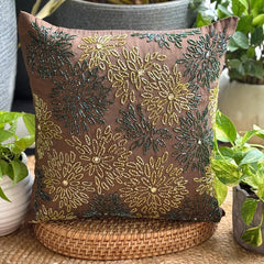 Floral Spark - Brown Art Silk Throw Pillow Cover