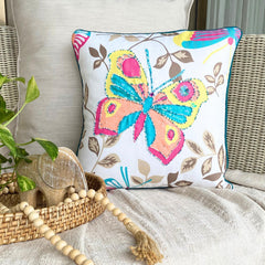 Butterfly Flutter - Pink Cotton Throw Pillow Cover