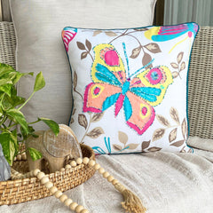 Butterfly Flutter - Pink Cotton Throw Pillow Cover