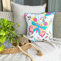 Butterfly Flutter - Pink Cotton Throw Pillow Cover