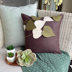Oliveleafyday - Brown Faux Suede Throw Pillow Cover