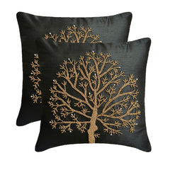 Celebrated Tree - Black Art Silk Throw Pillow Cover