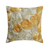 Gold N Ivory Blooms - Ivory & Gold Art Silk Throw Pillow Cover
