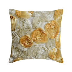 Gold N Ivory Blooms - Ivory & Gold Art Silk Throw Pillow Cover