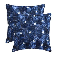 Navy Paradise - Navy Blue Art Silk Throw Pillow Cover