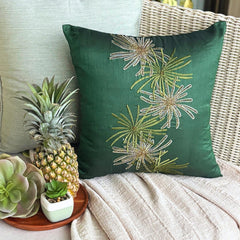 Green Foliage - Dark Green Art Silk Throw Pillow Cover