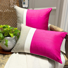Fuchsia Silkastic - Fuchsia Silk & Linen Throw Pillow Cover