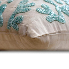 Sea Weeds - Aqua Blue & White Art Silk Throw Pillow Cover