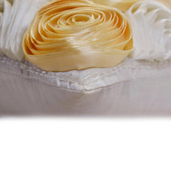 Gold N Ivory Blooms - Ivory & Gold Art Silk Throw Pillow Cover