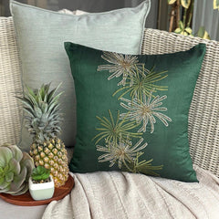 Green Foliage - Dark Green Art Silk Throw Pillow Cover