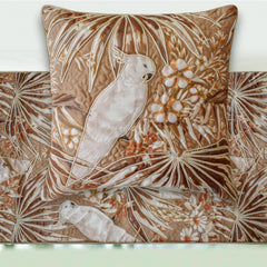Cockatoo Song - Cotton Beige Decorative Bed Runner and Pillow Cover