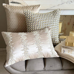 Ivory Satin Lumbar Pillow Cover - Pearl Enigma