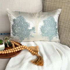 Blue Jacquard Lumbar Pillow Cover - Azure Frost