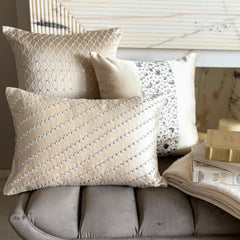 Cream Satin Lumbar Pillow Cover - Crystal Bliss