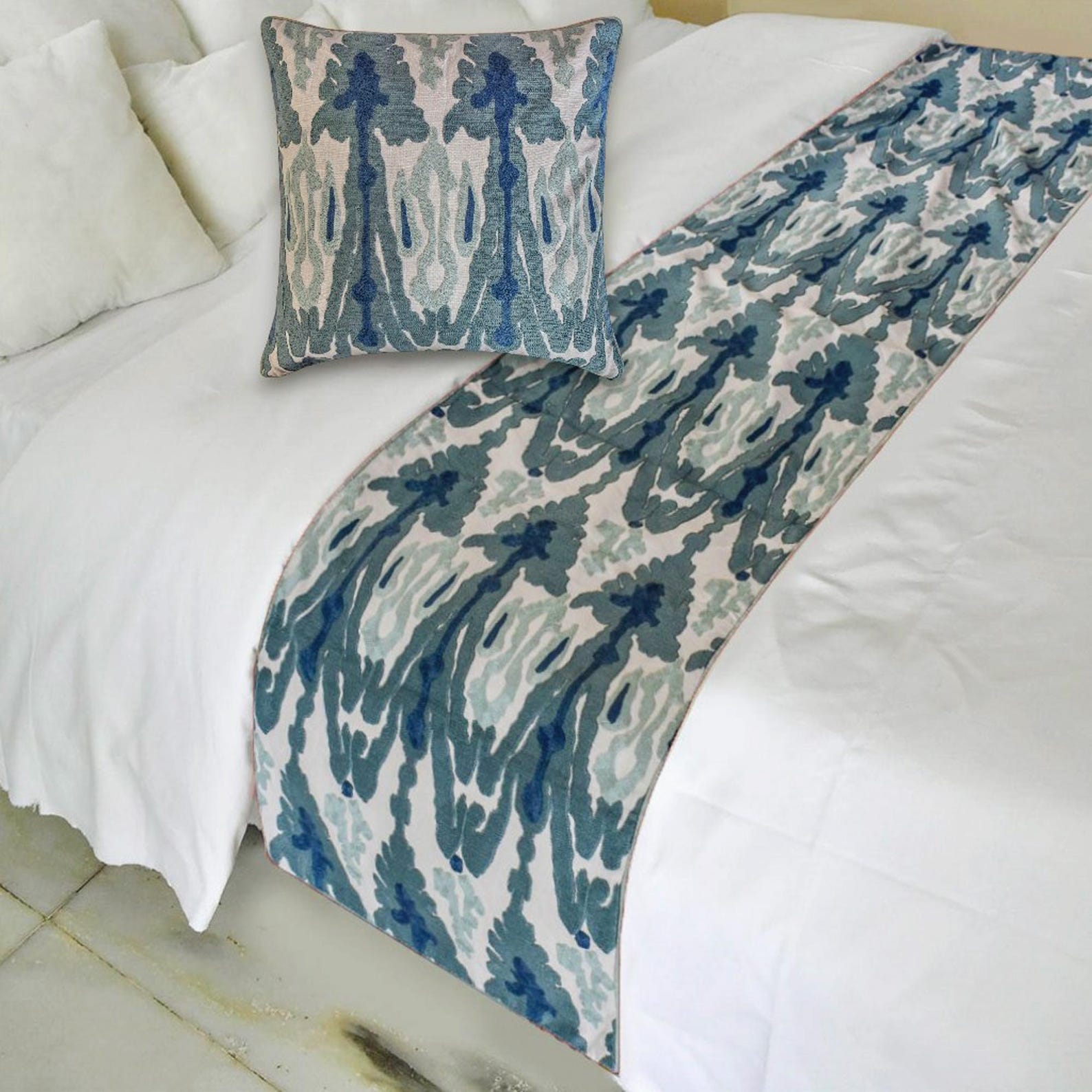 Blue Mirage Decorative Bed Runner and Pillow Cover
