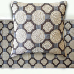 Stitched Symmetry - Cotton Blue Decorative Bed Runner and Pillow Cover