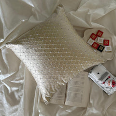 Beige Jacquard Throw Pillow Cover - Crystal Lattice