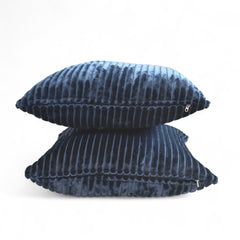 Navy Blue Velvet Throw Pillow Cover - Navy Blue Lines