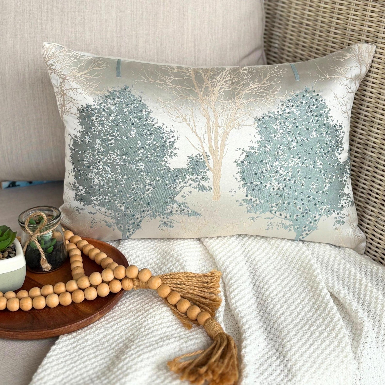 Azure Frost Lumbar Pillow Cover