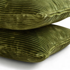 Green Velvet Throw Pillow Cover - Green Lines