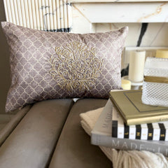 Beige Velvet Lumbar Pillow Cover - Malika Beige