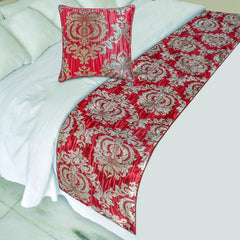 Crimson Damask Decorative Bed Runner and Pillow Cover