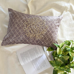 Beige Velvet Lumbar Pillow Cover - Malika Beige